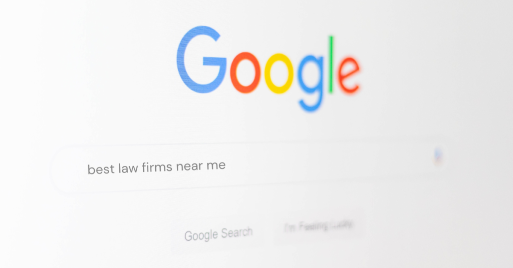 Google search bar with "best law firms near me"