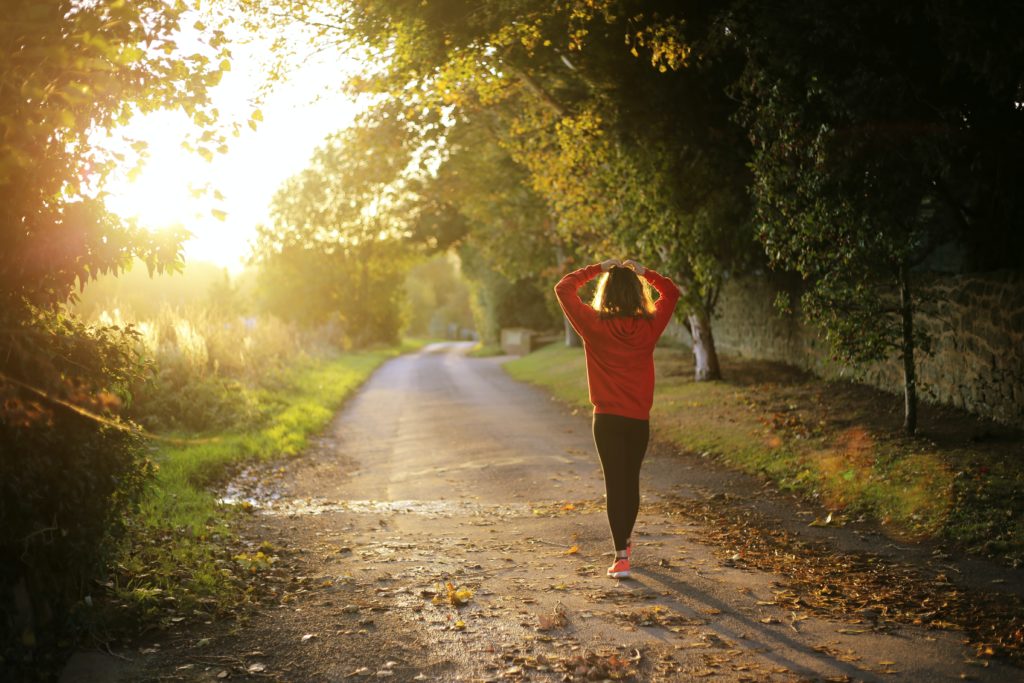 Person walking down road