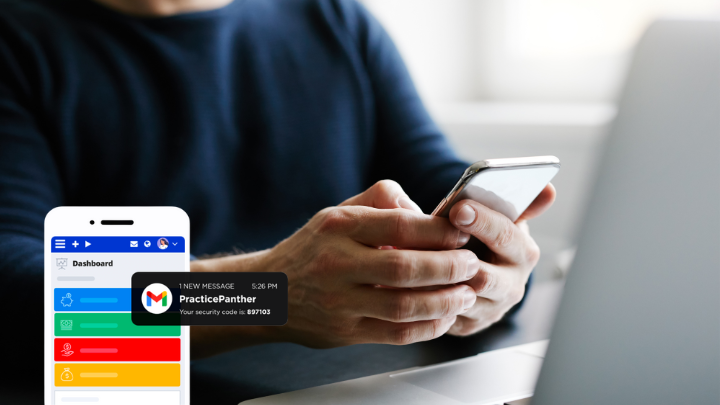 Person on phone using PracticePanther security features