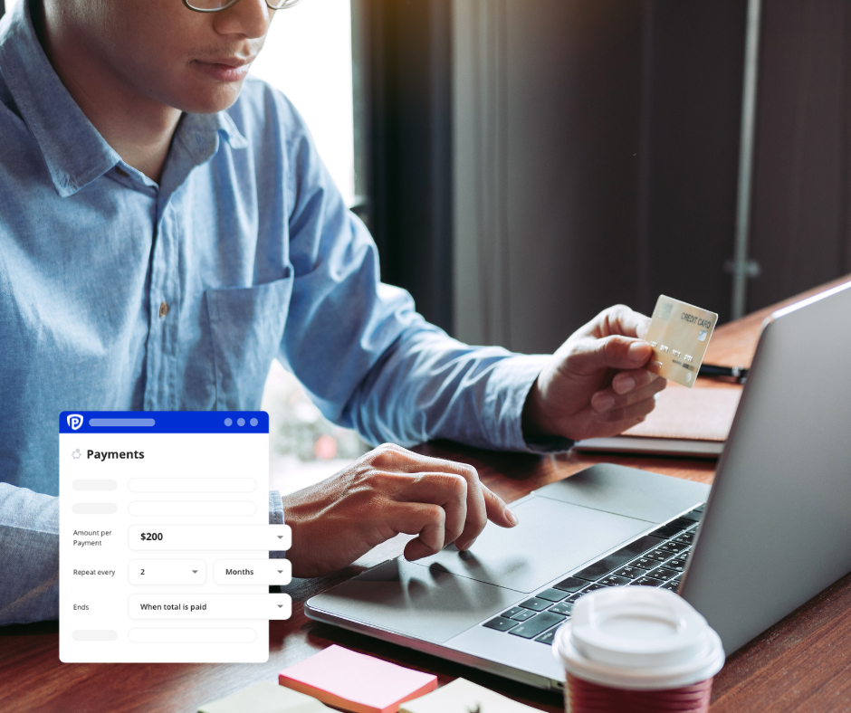 Person paying online with a card