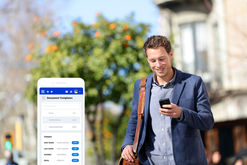 Person using cellphone with PracticePanther legal document management features