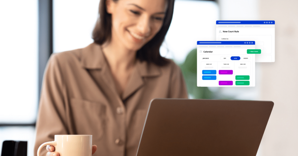 Person using laptop with PracticePanther legal calendaring feature