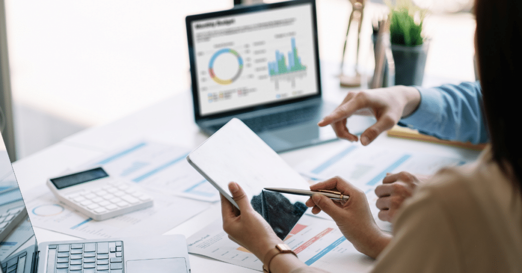 People reviewing marketing analytics