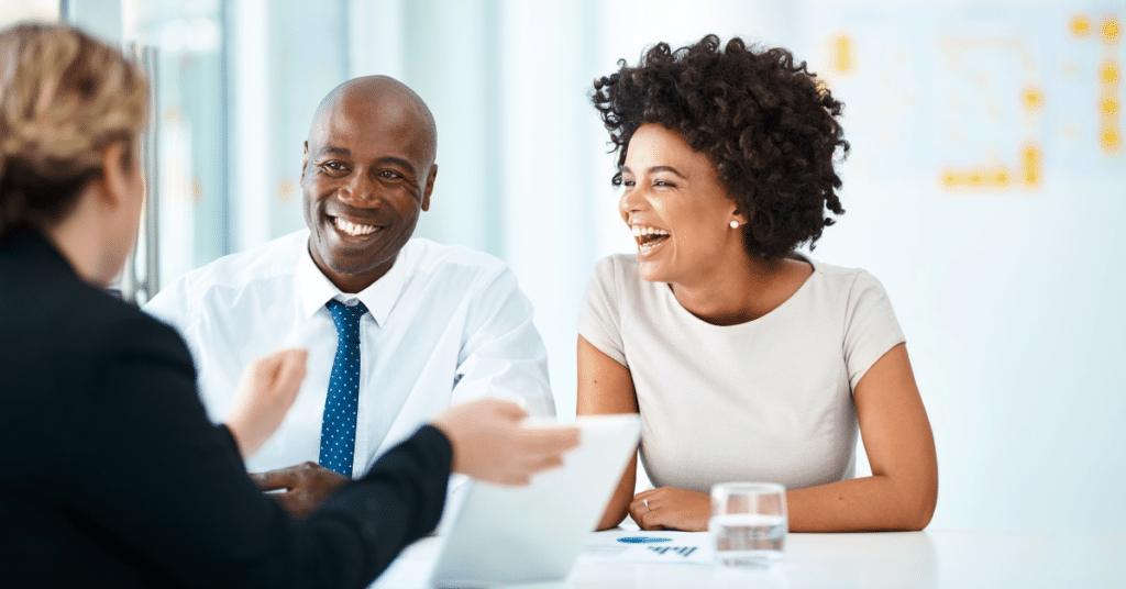 People conversing at a table