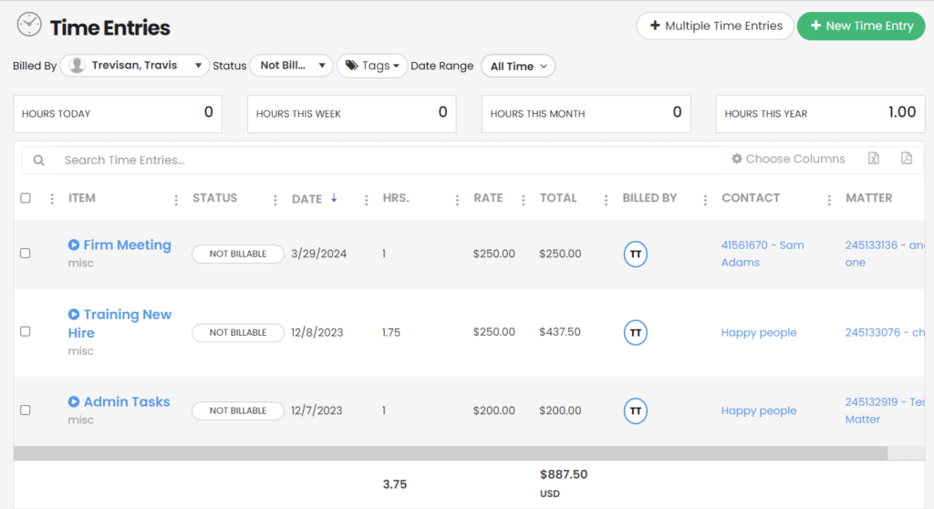 Non-Billable Time Entries