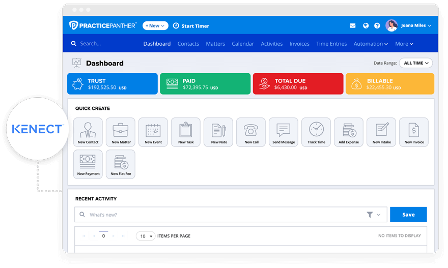 Kenect integration with practicepanther