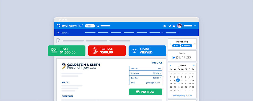 PracticePanther legal invoice dashboard