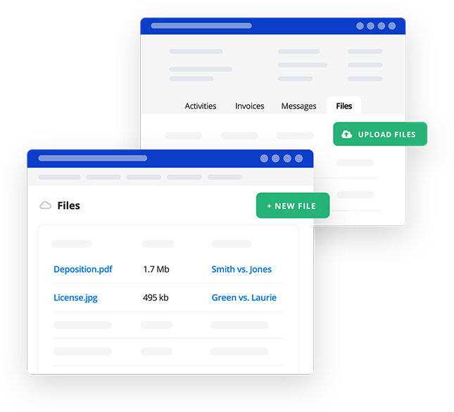 PracticePanther dashboard showing legal file uploads