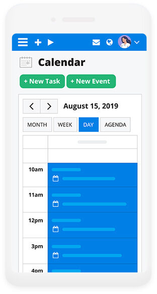 PracticePanther mobile dashboard showing calendar setup