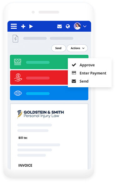 PracticePanther mobile dashboard invoices