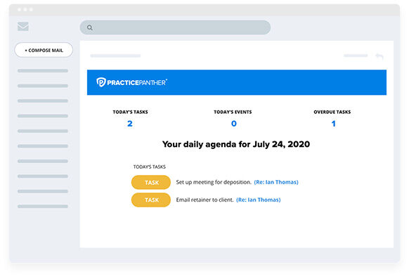 PracticePanther dashboard showing task management