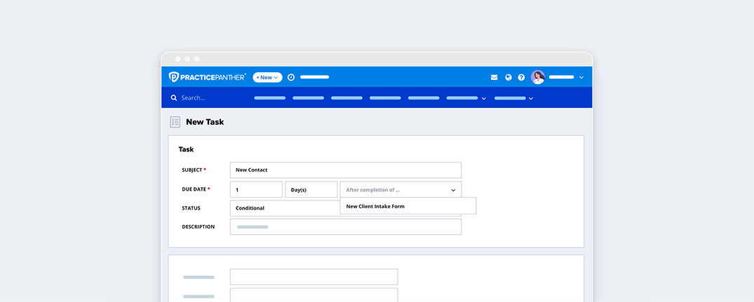PracticePanther dashboard showing task management