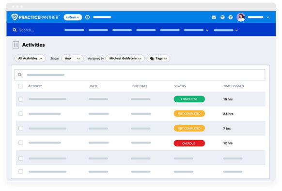 PracticePanther dashboard with time & expense reporting software