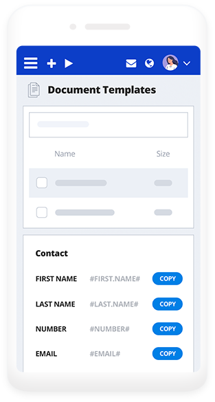 PracticePanther mobile screen showing document templates