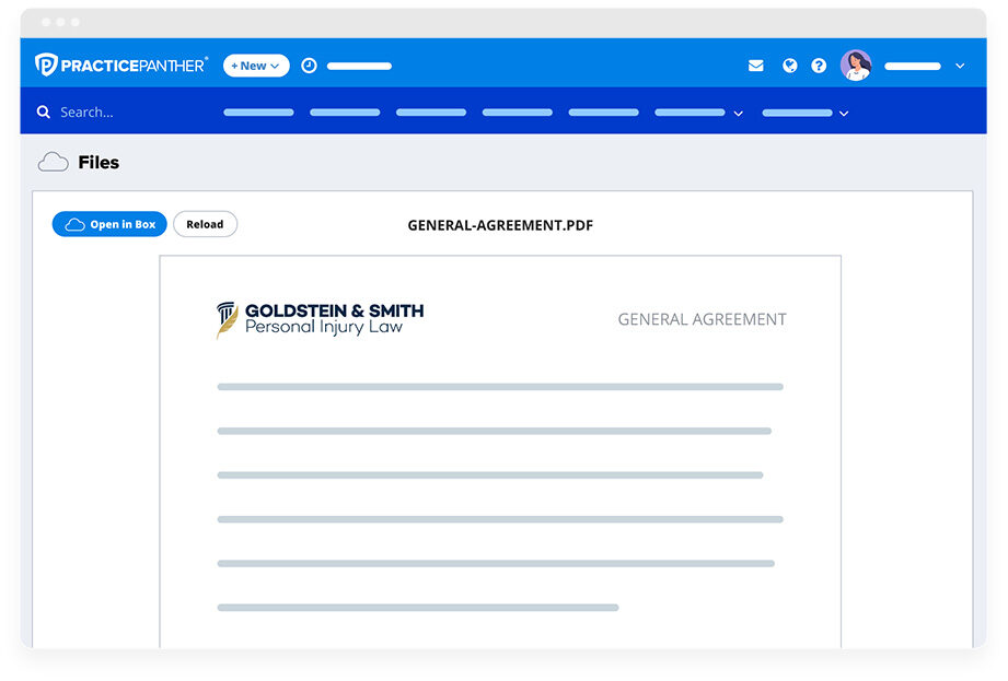 PracticePanther dashboard showing files saved