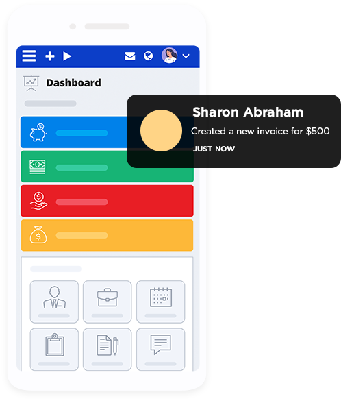 PracticePanther mobile dashboard showing invoice setup workflows