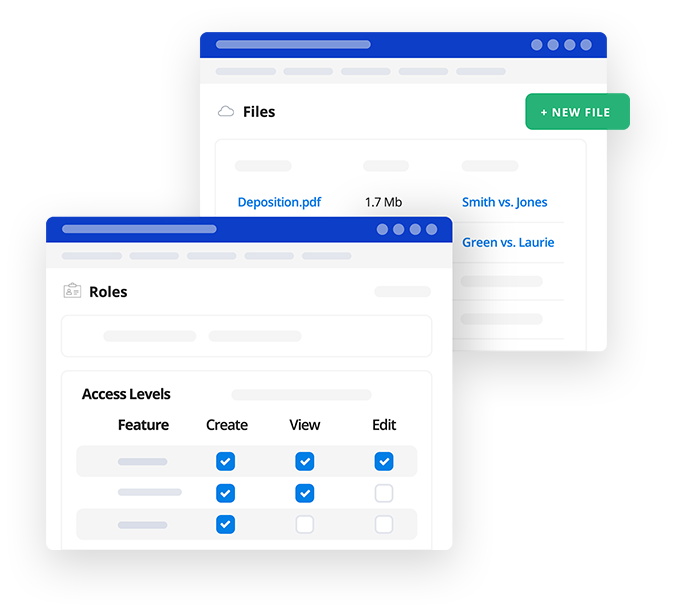 Roles and files screenshots of PracticePanther