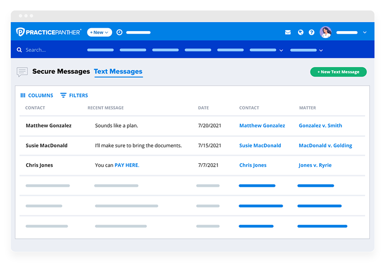 native 2-way texting in practicepanther