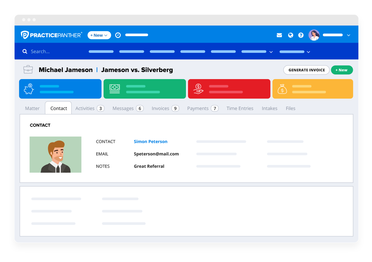 contacts and matters secured in PracticePanther