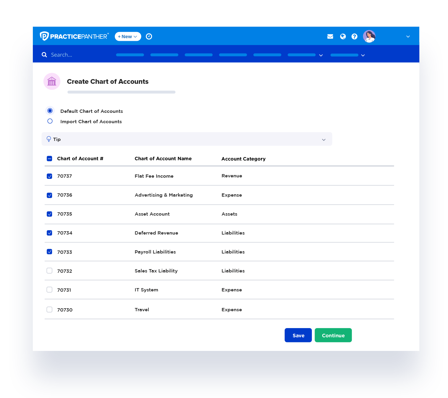 Law firm chart of accounts